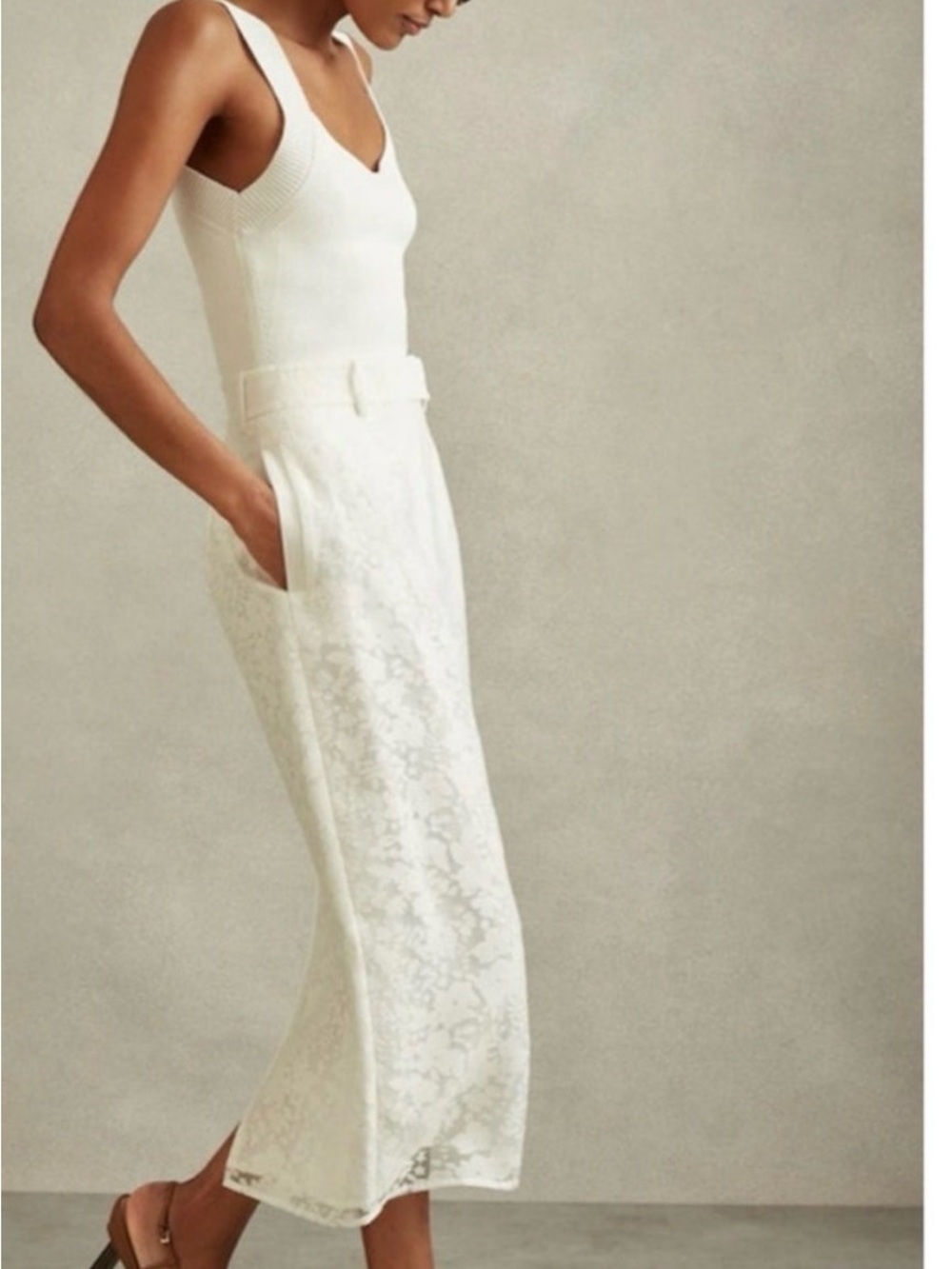 Reiss White Lace long pencil Skirt